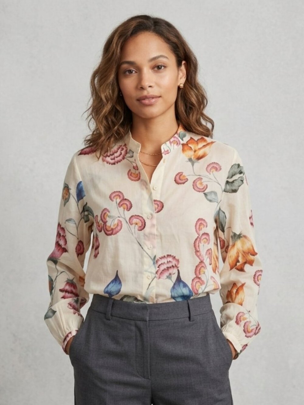 Luisa Cerano Women's Blouse Floral Pink 100% Cotton Size 8